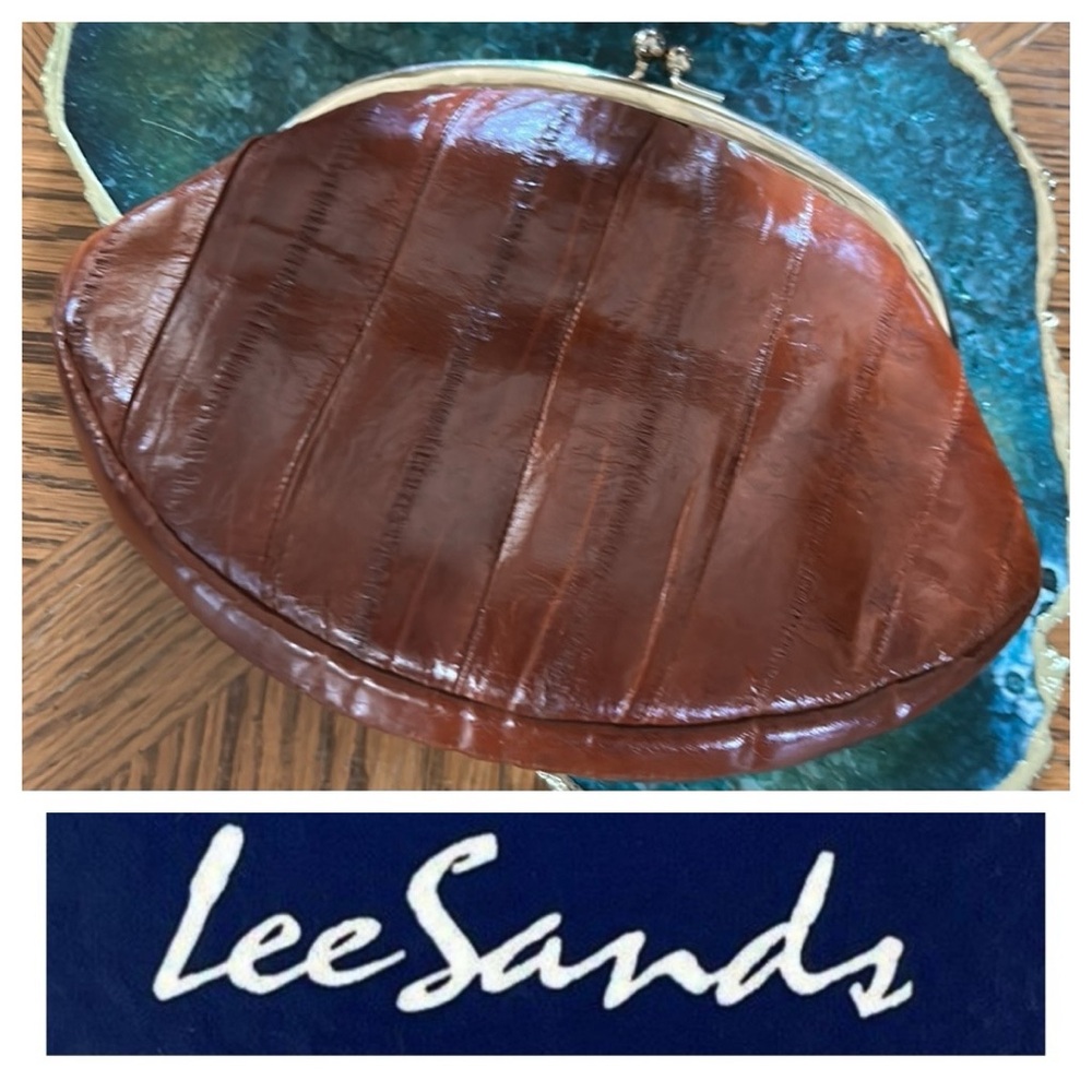 Vintage Lee Sands Burgundy Eel Skin Crossbody Clutch